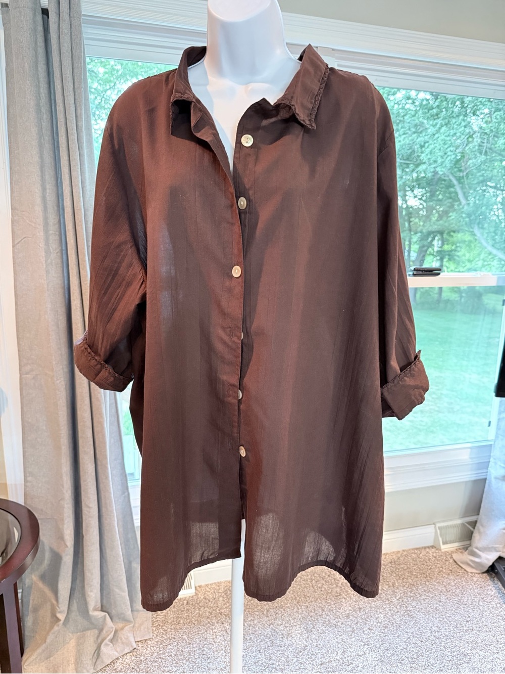 Avenue Deep Brown Button-Up Top or Beach Cover-Up
